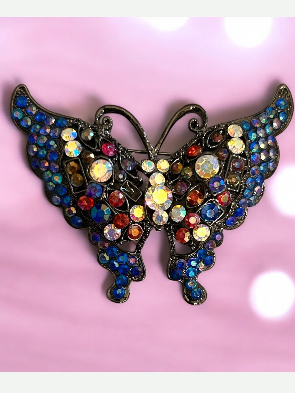 Vintage Rhinestone AB Butterfly Brooch